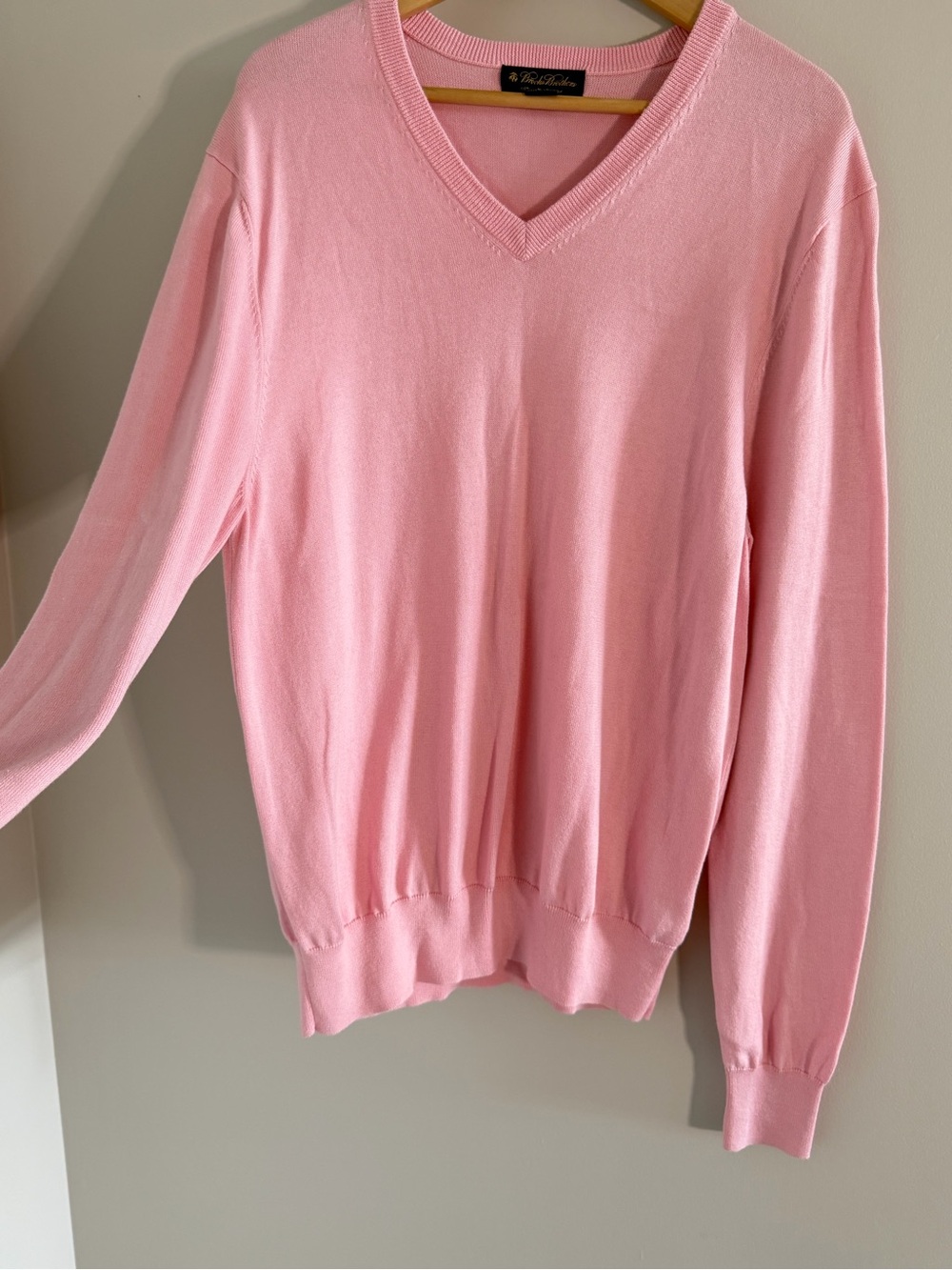 Brooks Brothers Mens L Supima Cotton Sweater Pink V Neck Pullover Preppy - Picture 6 of 10